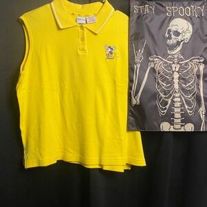 Disney Sleeveless Polo Shirt Mickey Mouse Graphic Top Yellow Extra Large‎